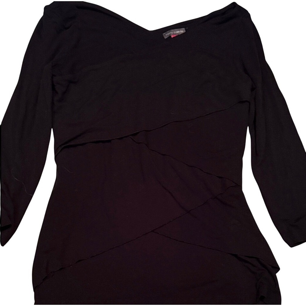 Vince Camuto Black Long Sleeve top Layered Surplice V-Neck basic closet staple